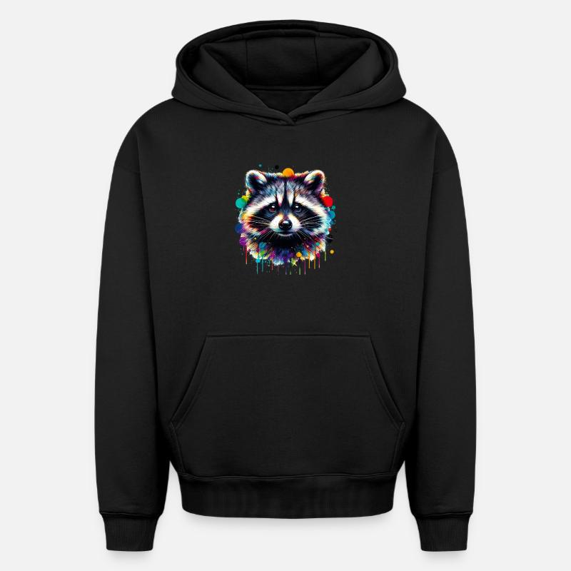 Raton laveur - Sweat à capuche unisexe oversize épais SPREAD - noir