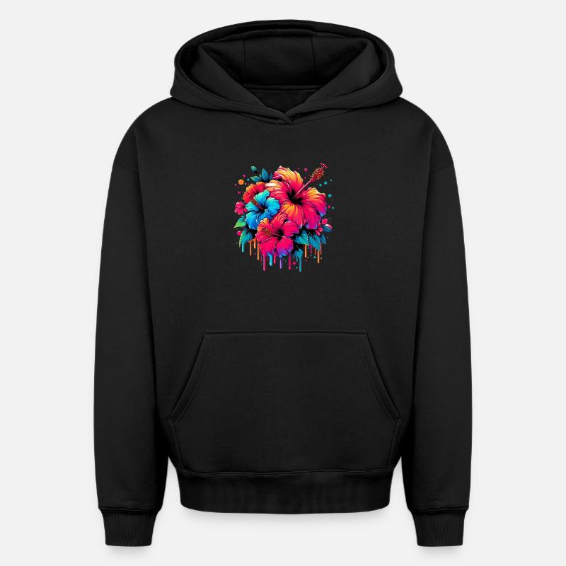 Fleurs d’hibiscus - Sweat à capuche unisexe oversize épais SPREAD - noir