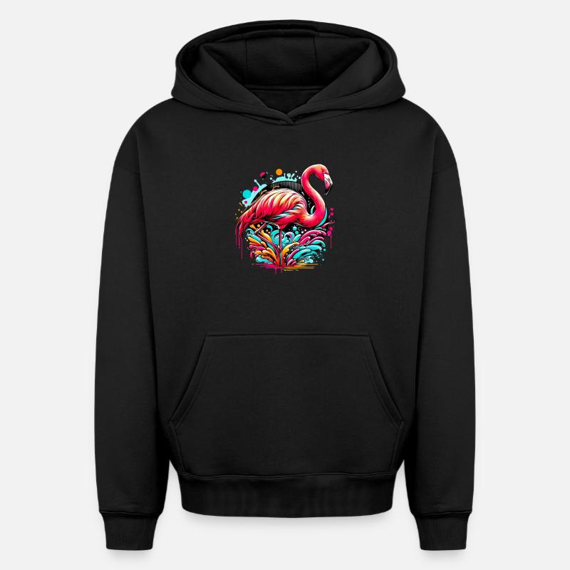 Flamant - Sweat à capuche unisexe oversize épais SPREAD - noir