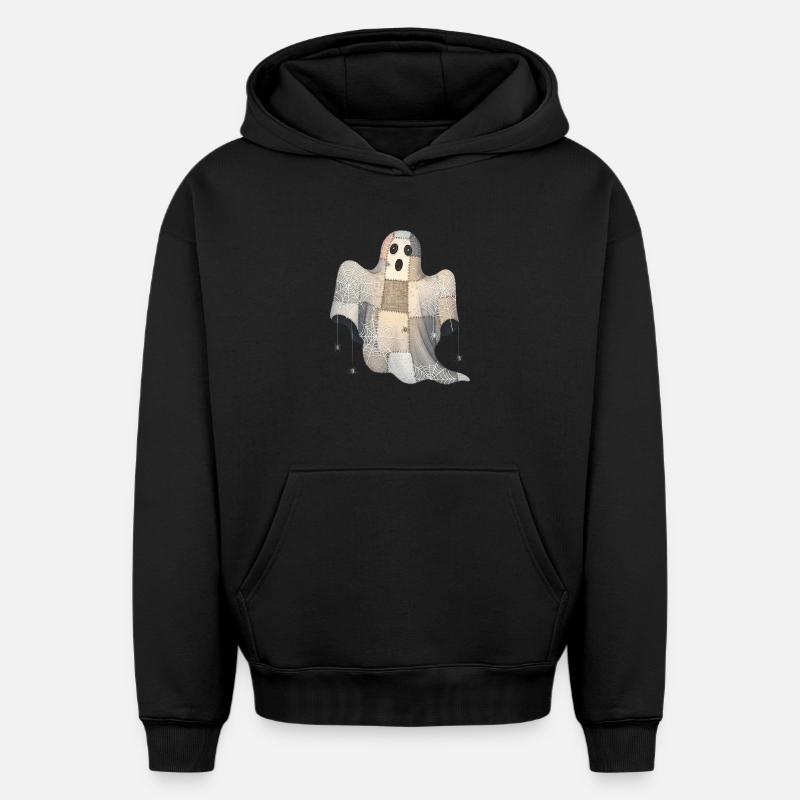 Patchwork Geist mit Spinnennetzen - Oversized Heavyweight Unisex Hoodie - Schwarz