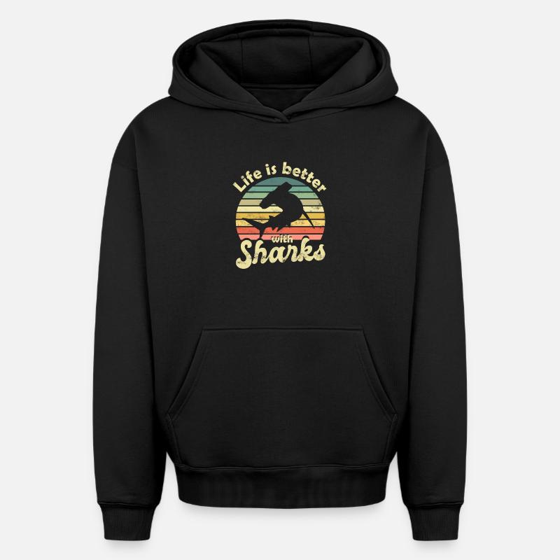 Requin-marteau Requin - Sweat à capuche unisexe oversize épais SPREAD - noir