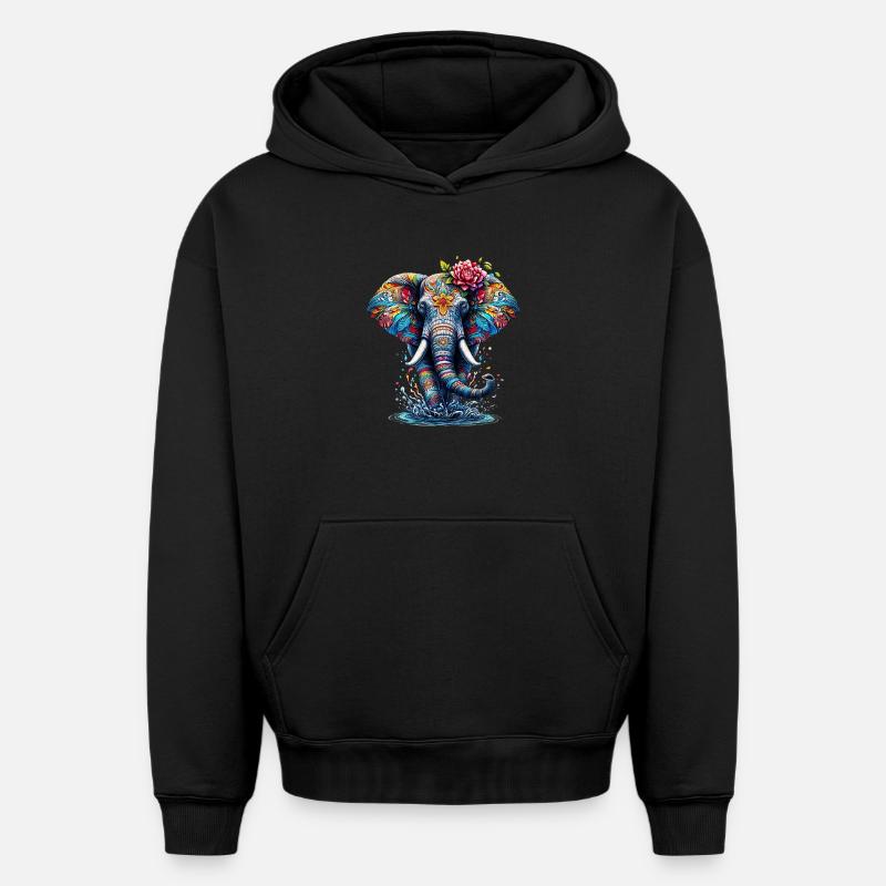 Éléphant - Sweat à capuche unisexe oversize épais SPREAD - noir