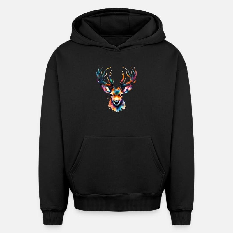 Cerf - Sweat à capuche unisexe oversize épais SPREAD - noir