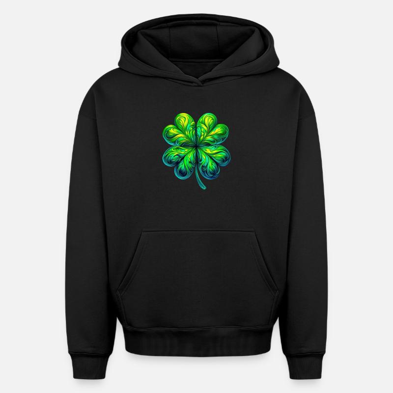 Trèfle à quatre feuilles - Sweat à capuche unisexe oversize épais SPREAD - noir