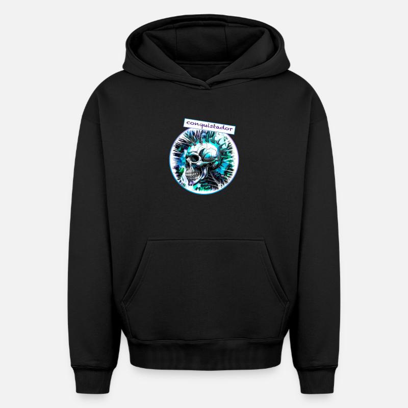 Conquistador - Sweat à capuche unisexe oversize épais SPREAD - noir