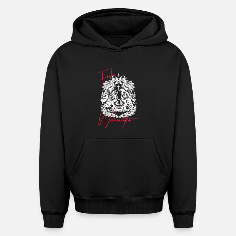 Weihnachtskrippe Schwarz Weiß - Oversized Heavyweight Unisex Hoodie - Schwarz