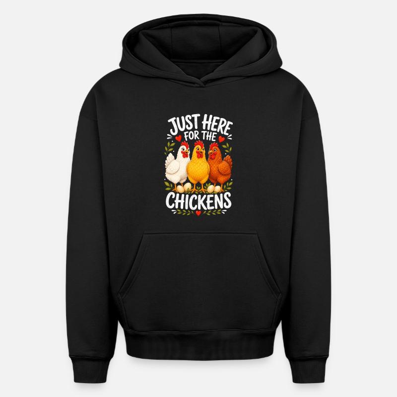 JUSTE LÀ POUR LES POULES - Sweat à capuche unisexe oversize épais SPREAD - noir