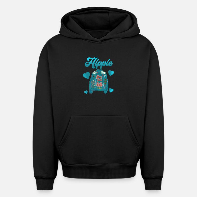 Hippie - Sweat à capuche unisexe oversize épais SPREAD - noir