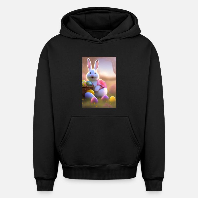 Easter Bunny with Easter Eggs - Oversized Heavyweight Unisex Hoodie - black