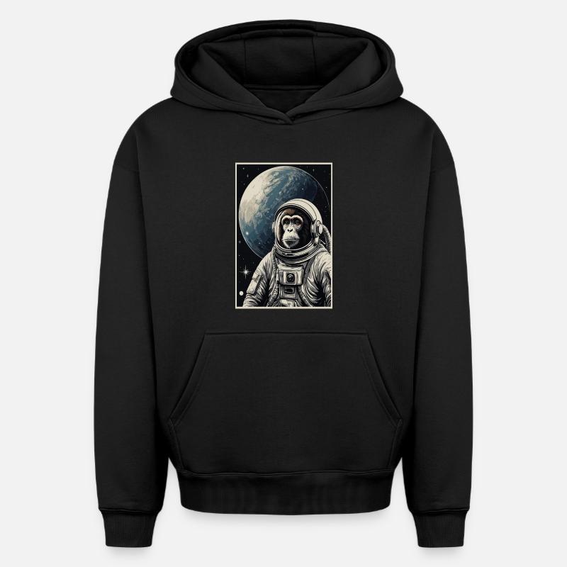 Singe astronaute - Sweat à capuche unisexe oversize épais SPREAD - noir