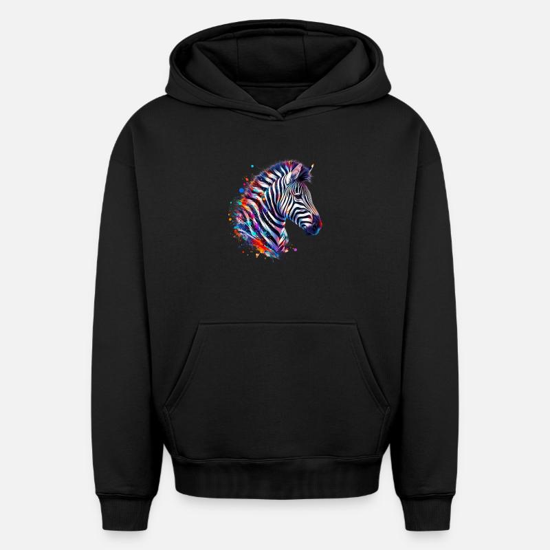 Zèbre - Sweat à capuche unisexe oversize épais SPREAD - noir