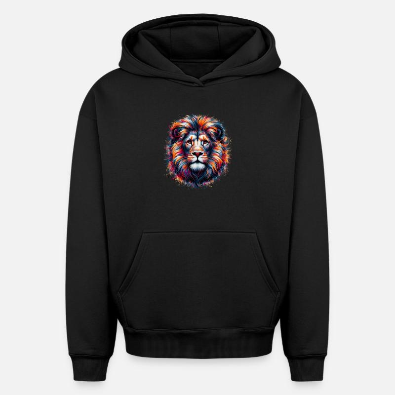 Lion - Sweat à capuche unisexe oversize épais SPREAD - noir