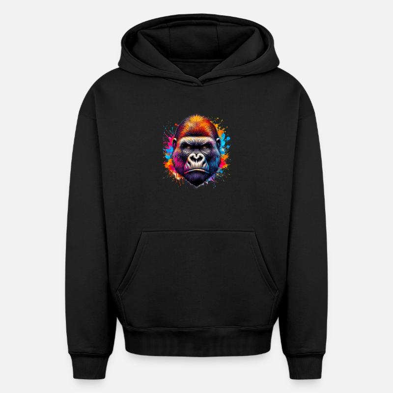 Gorille - Sweat à capuche unisexe oversize épais SPREAD - noir