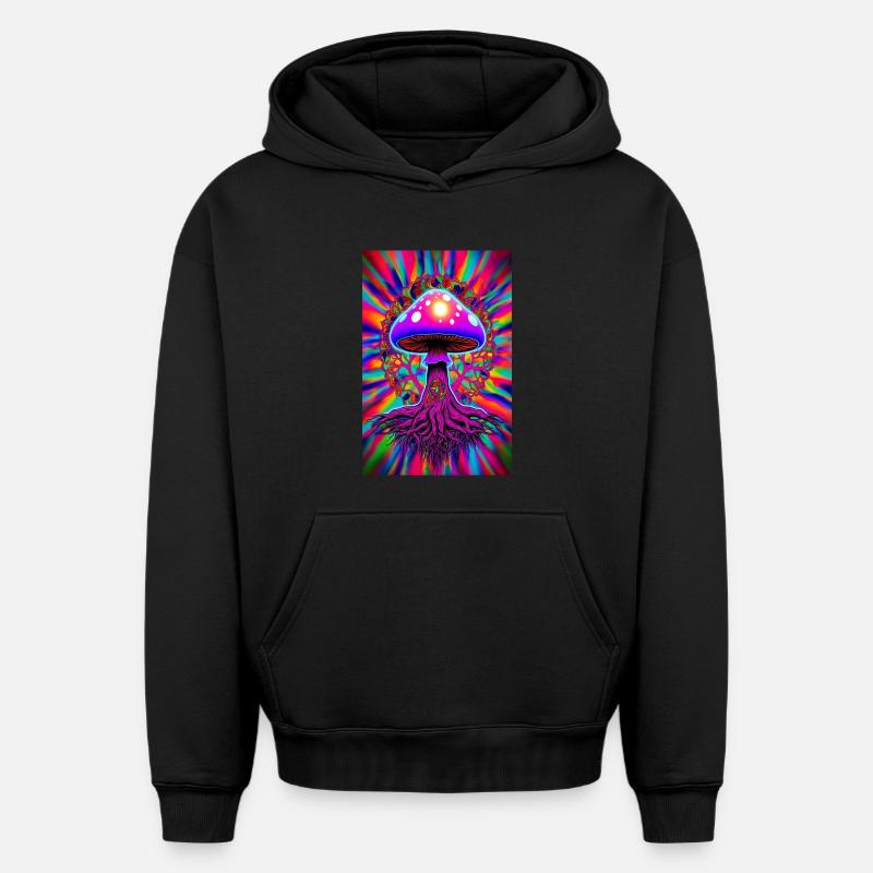 Champignon psychédélique - Sweat à capuche unisexe oversize épais SPREAD - noir