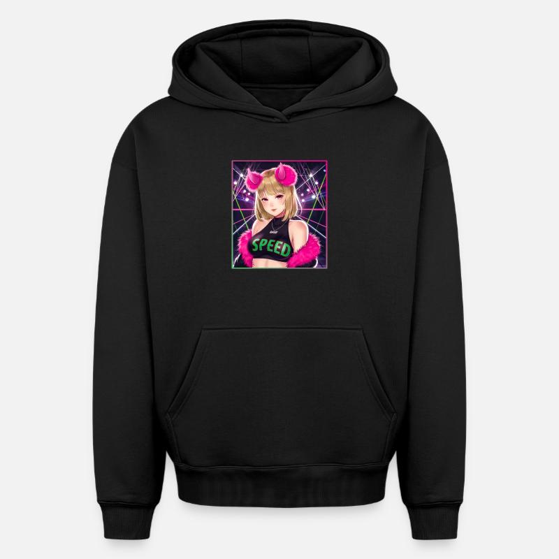 Fille rave - Sweat à capuche unisexe oversize épais SPREAD - noir