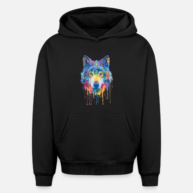 Loup - Sweat à capuche unisexe oversize épais SPREAD - noir