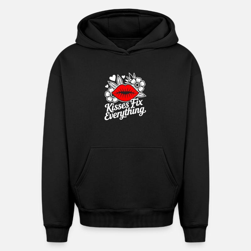 Les baisers guérissent tout - Sweat à capuche unisexe oversize épais SPREAD - noir