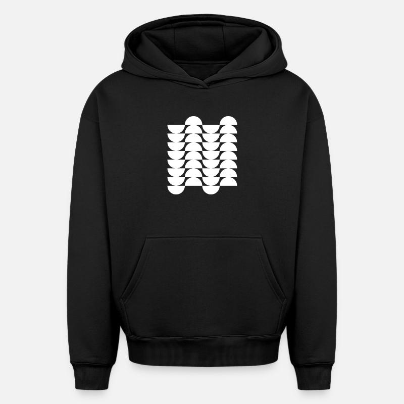 Wavegrid Half-Circle Pattern - Oversized Heavyweight Unisex Hoodie - black