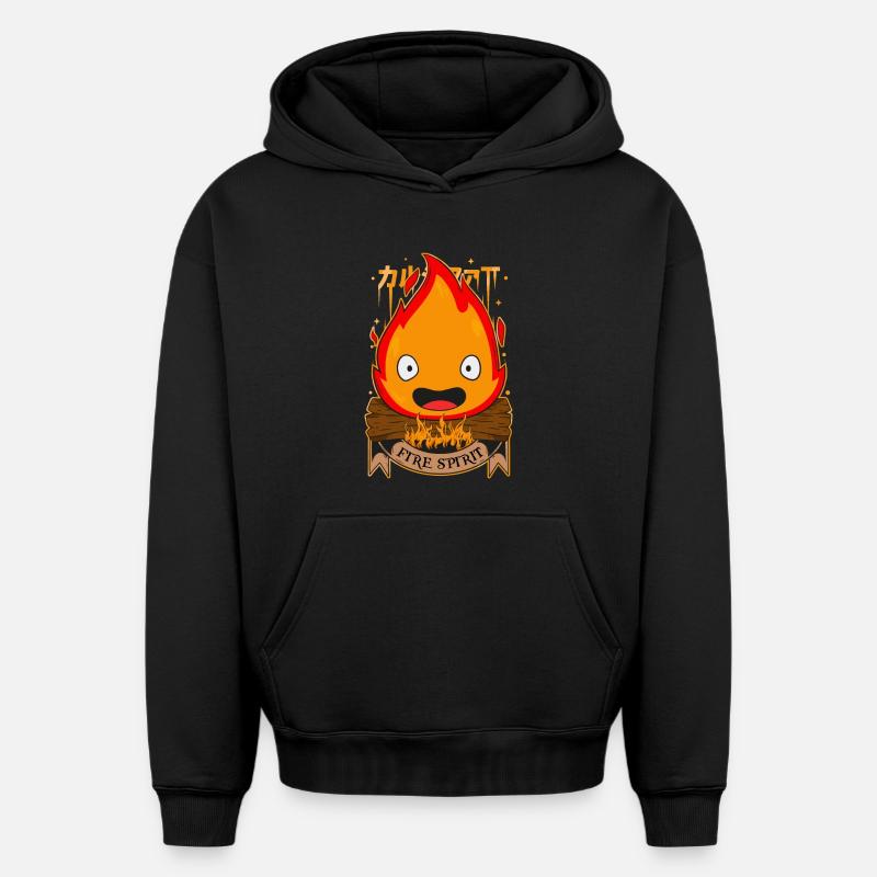 de feu - Sweat à capuche unisexe oversize épais SPREAD - noir