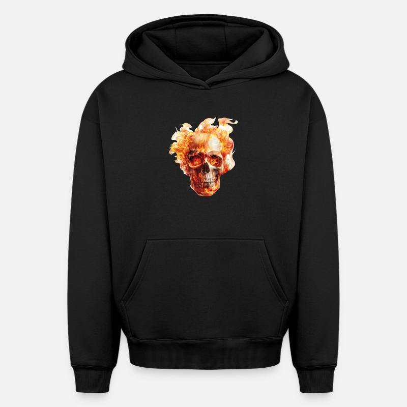 Flammes du crâne - Sweat à capuche unisexe oversize épais SPREAD - noir