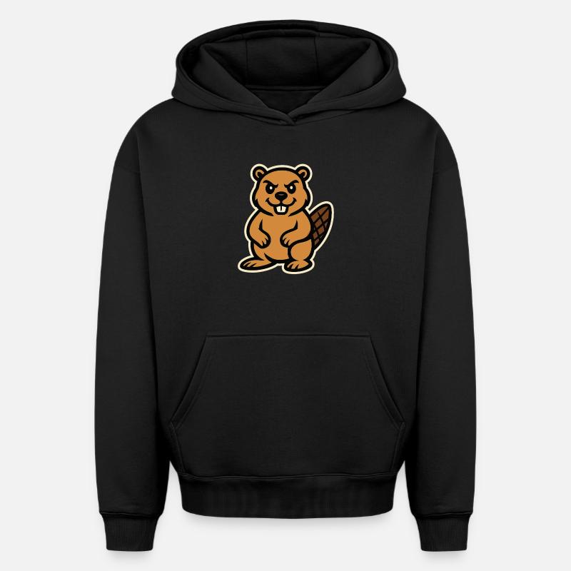 Castor - Sweat à capuche unisexe oversize épais SPREAD - noir
