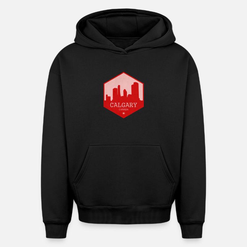 Écusson rouge Calgary Skyline - Sweat à capuche unisexe oversize épais SPREAD - noir