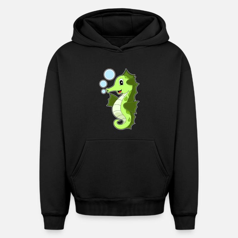 Hippocampe - Sweat à capuche unisexe oversize épais SPREAD - noir