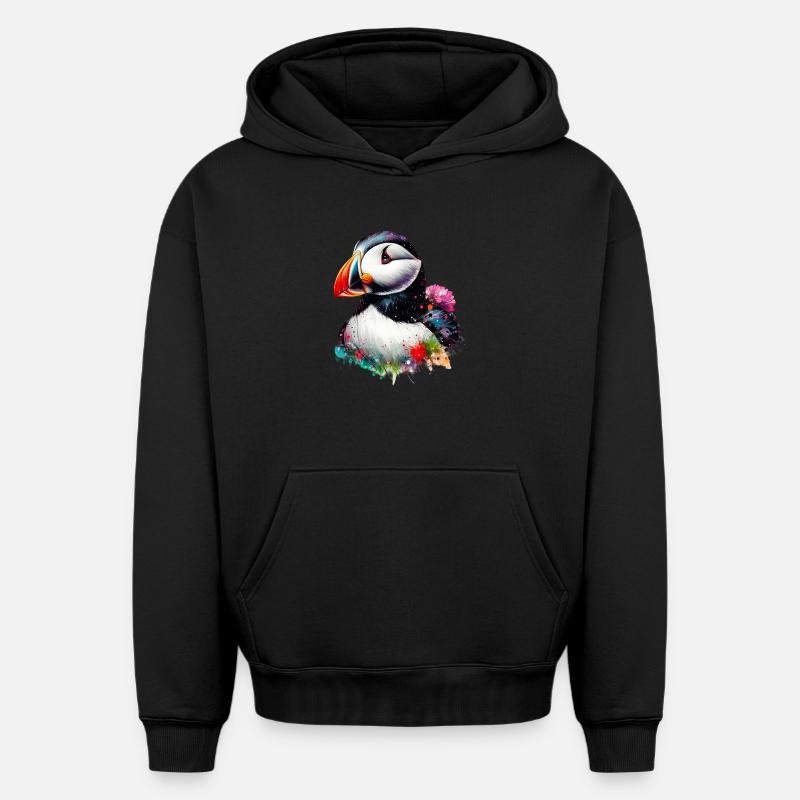 Macareux - Sweat à capuche unisexe oversize épais SPREAD - noir