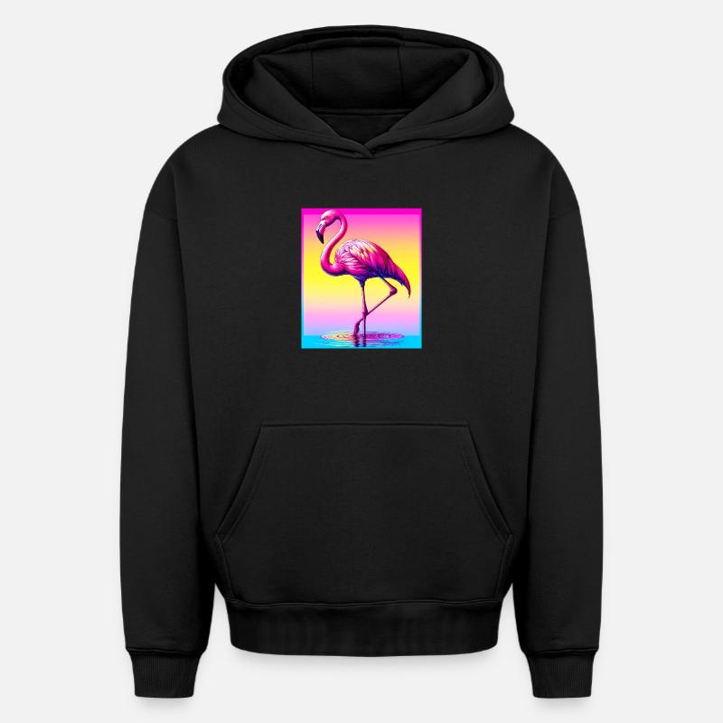 Flamant - Sweat à capuche unisexe oversize épais SPREAD - noir