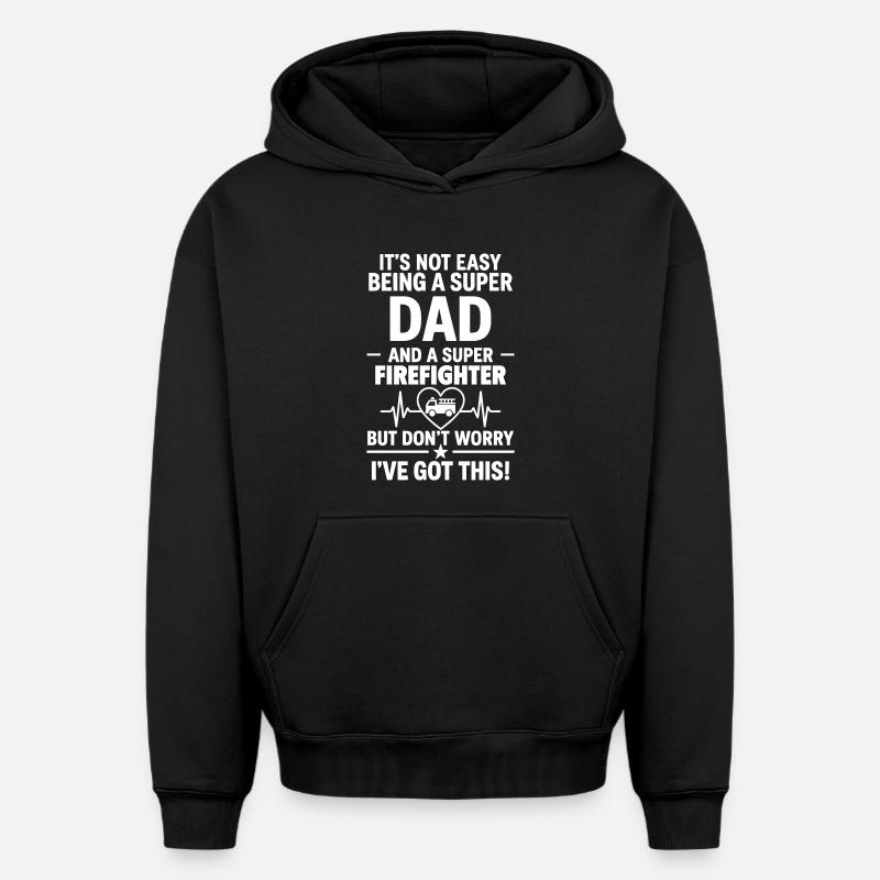 Cœur + Pompier – Super Dad Pompier - Sweat à capuche unisexe oversize épais SPREAD - noir
