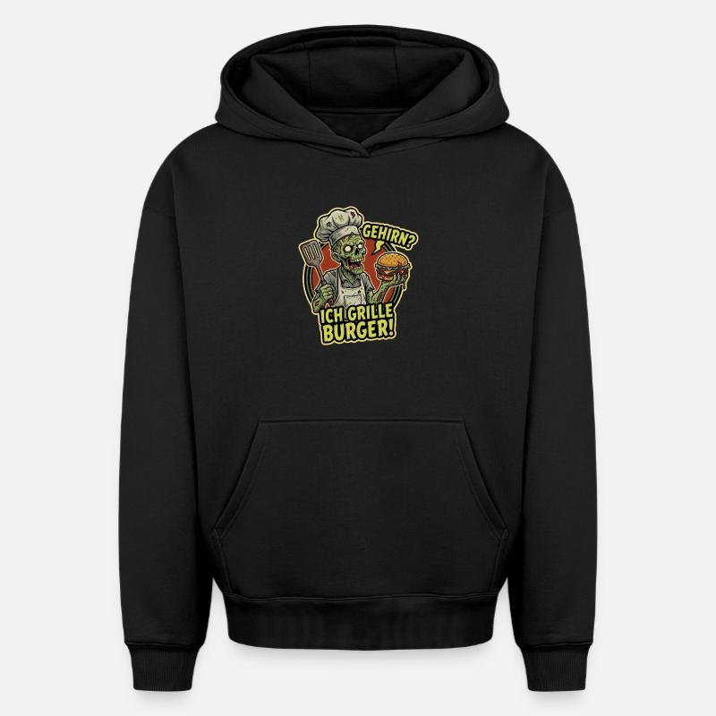 Burger grillé BrainChef - Sweat à capuche unisexe oversize épais SPREAD - noir