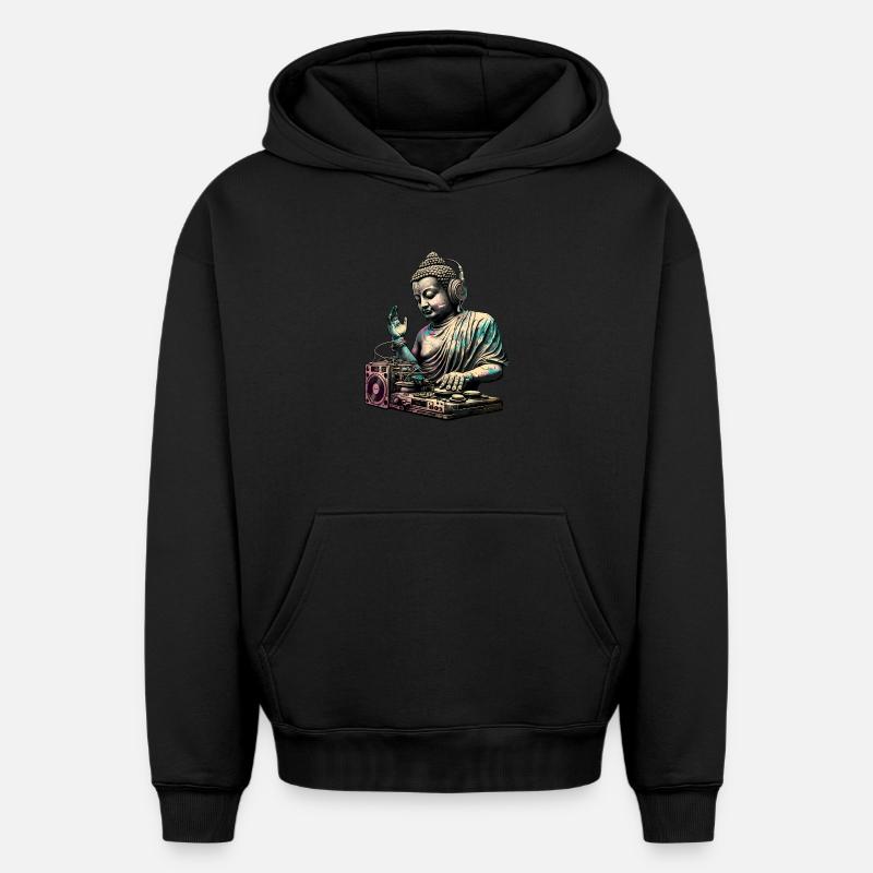 Bouddha DJ - Sweat à capuche unisexe oversize épais SPREAD - noir