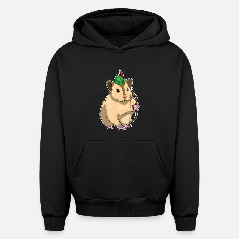 Hamster Archer Bow - Sweat à capuche unisexe oversize épais SPREAD - noir