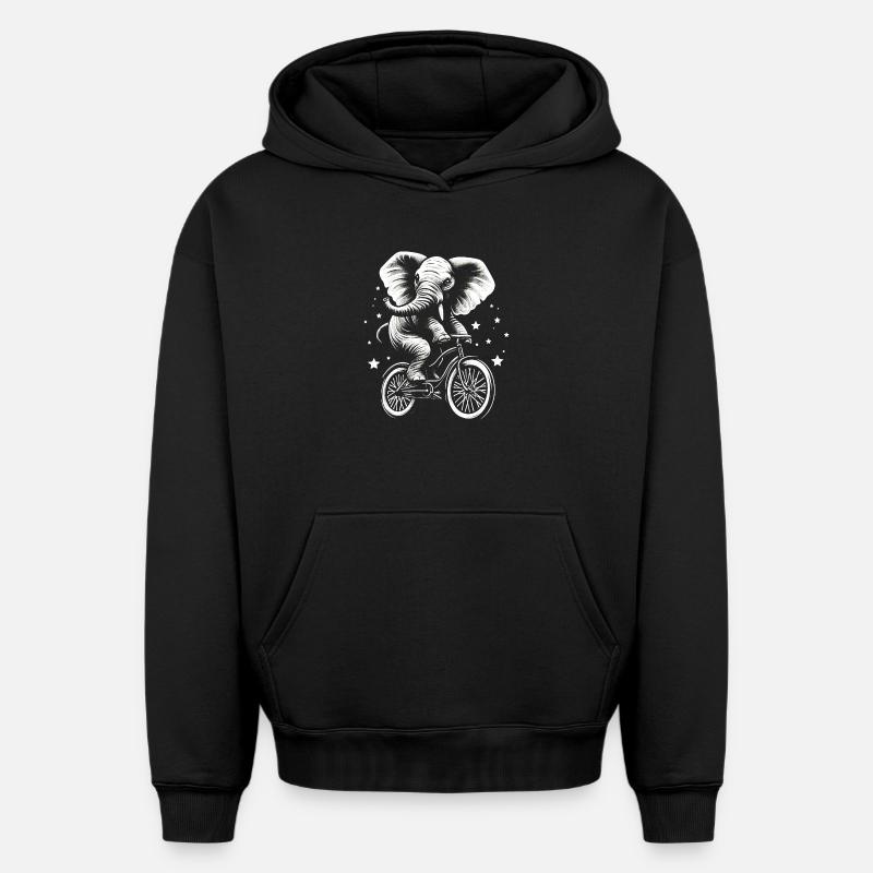 Éléphant sur un vélo - Sweat à capuche unisexe oversize épais SPREAD - noir