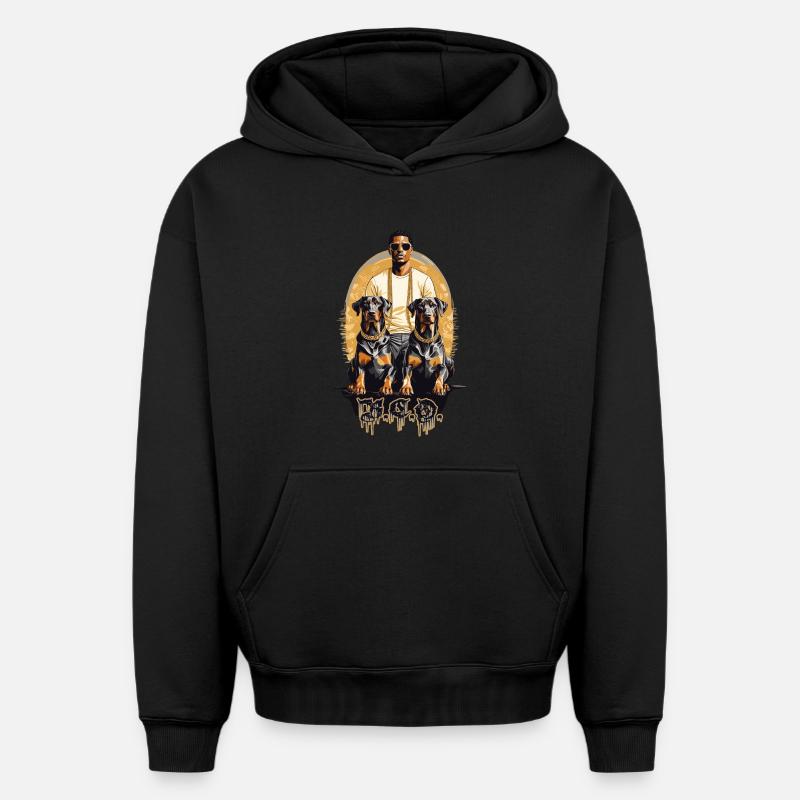 Rappeur avec Dobermans - Sweat à capuche unisexe oversize épais SPREAD - noir