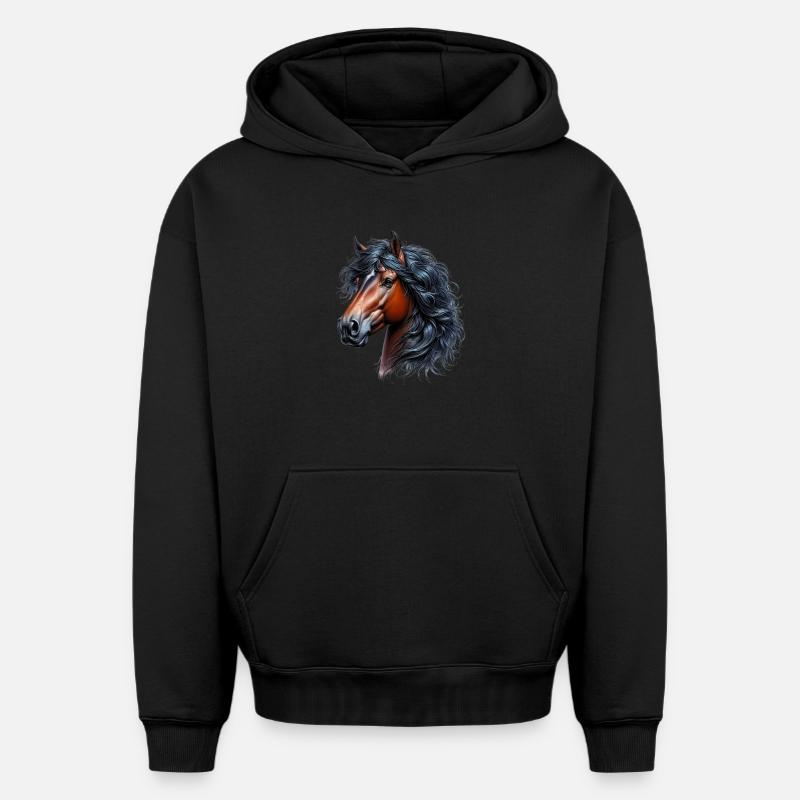 Cheval - Sweat à capuche unisexe oversize épais SPREAD - noir
