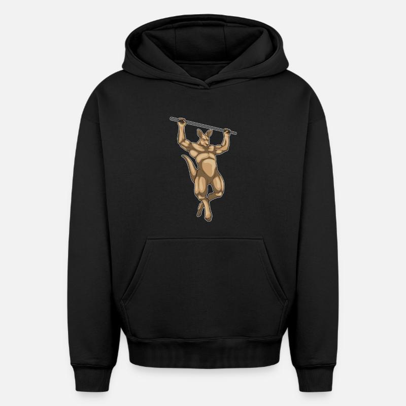 Kangaroo Bodybuilder Pull-Ups Bodybuilding - Oversized Heavyweight Unisex Hoodie - black