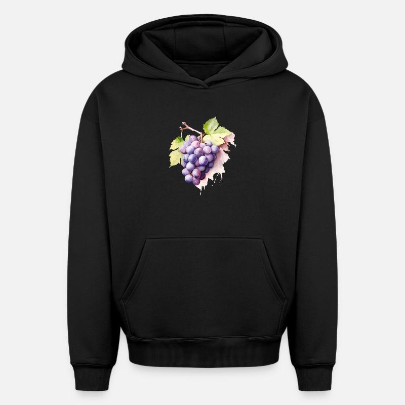 Grappe d’aquarelle de raisins - Sweat à capuche unisexe oversize épais SPREAD - noir