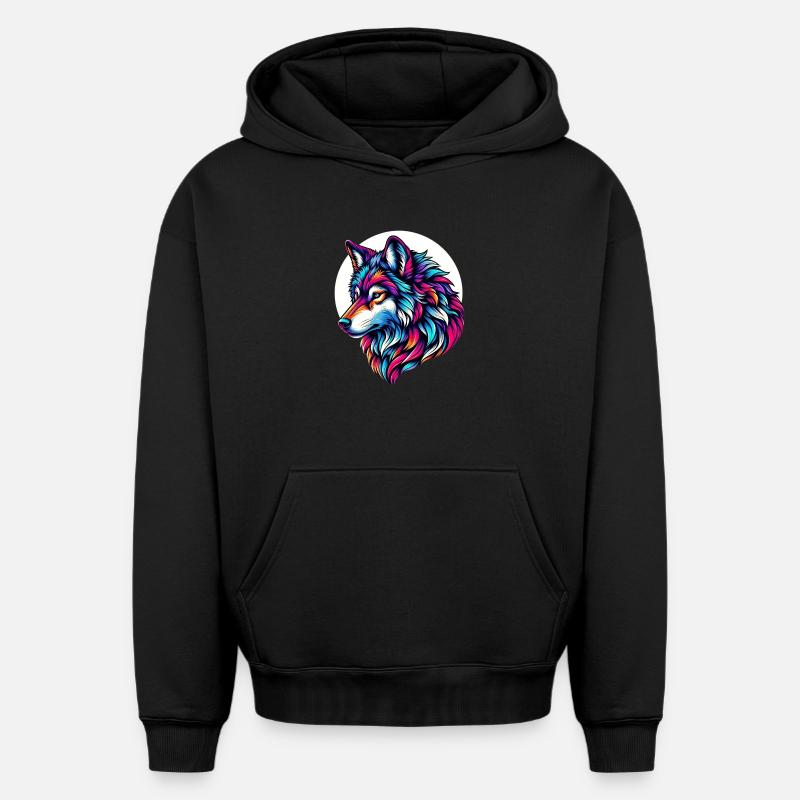 Loup - Sweat à capuche unisexe oversize épais SPREAD - noir