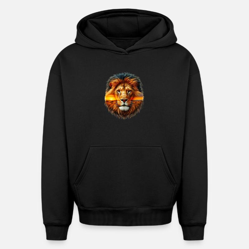 Lion - Sweat à capuche unisexe oversize épais SPREAD - noir