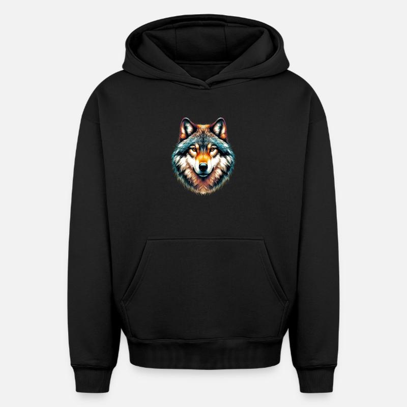 Loup - Sweat à capuche unisexe oversize épais SPREAD - noir