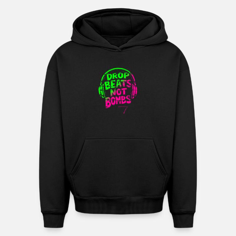 Drop Beats Not Bombs vert rose - Sweat à capuche unisexe oversize épais SPREAD - noir