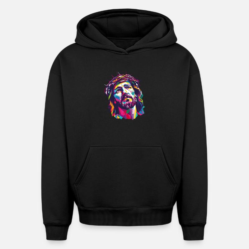 Jésus - Sweat à capuche unisexe oversize épais SPREAD - noir