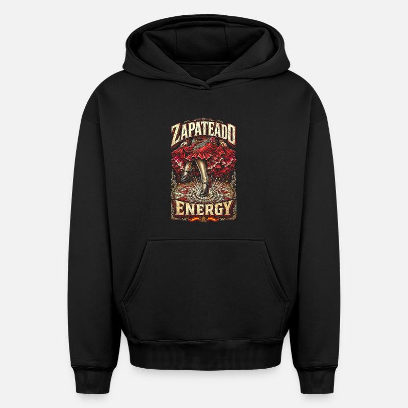 Flamenco Zapateado Energy - Sweat à capuche unisexe oversize épais SPREAD - noir