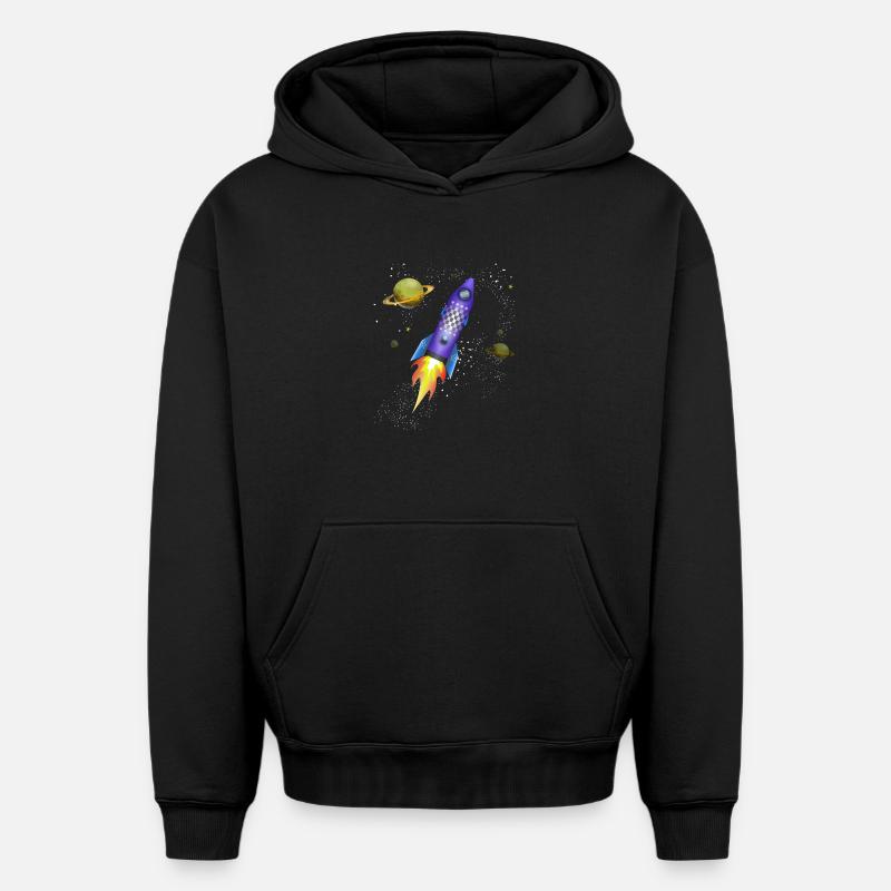 Fusée dans l'espace - Sweat à capuche unisexe oversize épais SPREAD - noir