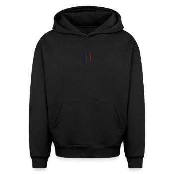 Französische Patriot Flagge - Oversized Heavyweight Unisex Hoodie - Schwarz - Vorne - AI Model Female 172 light (172cm) & AI Model Male 185 light (185cm)