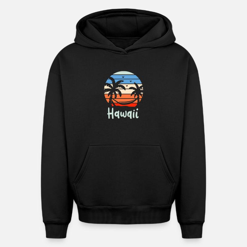 Hawaï Rétro - Sweat à capuche unisexe oversize épais SPREAD - noir