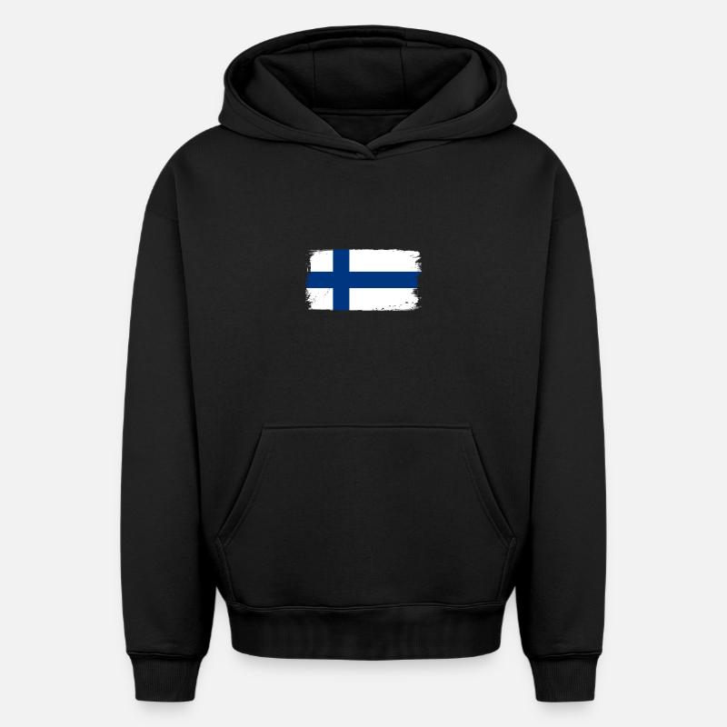 Drapeau de la Finlande - Sweat à capuche unisexe oversize épais SPREAD - noir