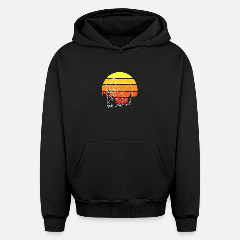 Ours Polygone Sunset - Sweat à capuche unisexe oversize épais SPREAD - noir