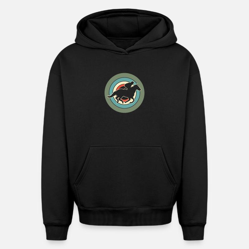 Cavalier Cavalier Equestre Rétro - Sweat à capuche unisexe oversize épais SPREAD - noir